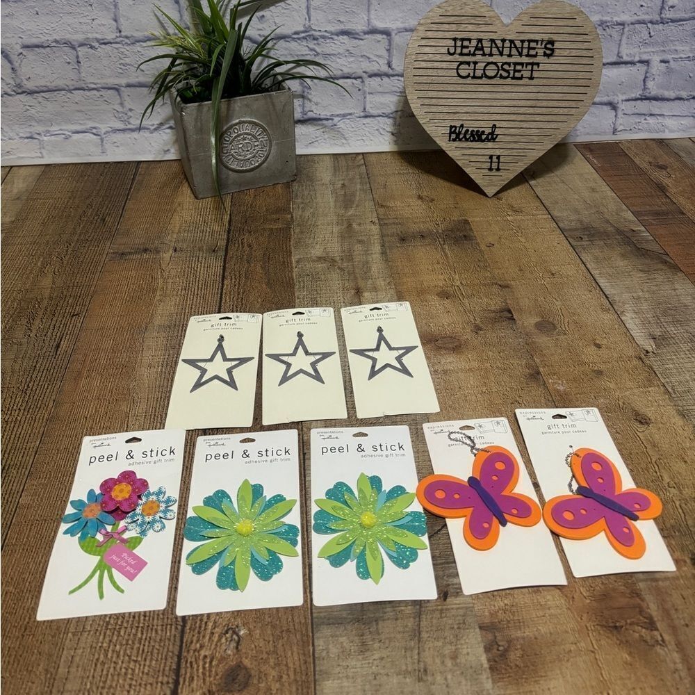 Hallmark Metal and Paper Gift Trim Tag Lot of 8 Star Butterfly flowers